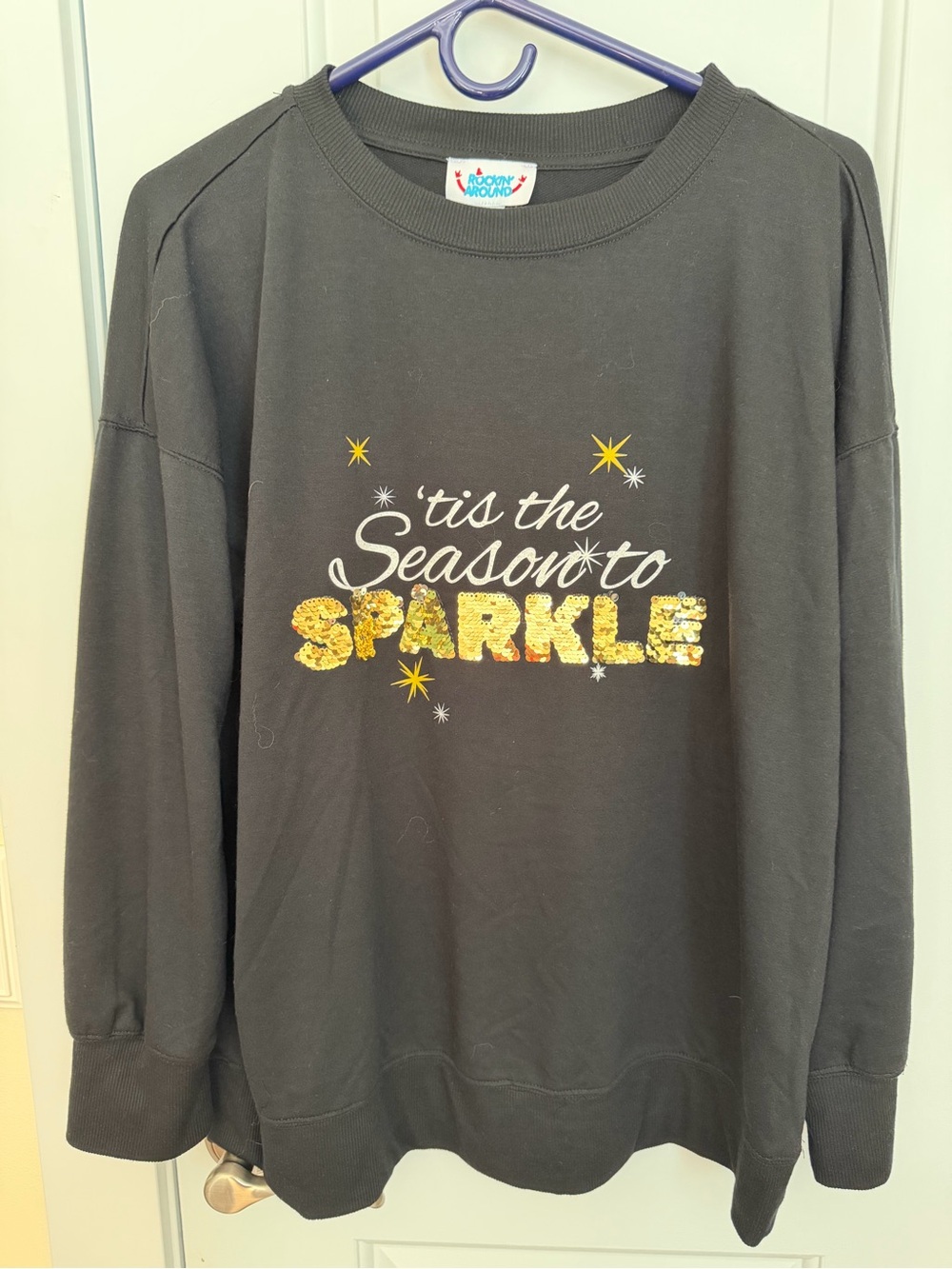 Women's Black 'Tis the Season to Sparkle Crewneck Sweatshirt